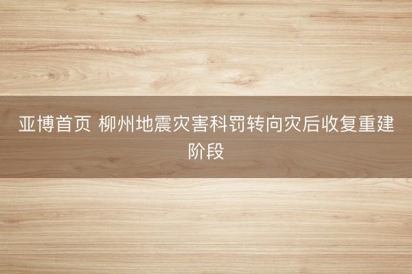 亚博首页 柳州地震灾害科罚转向灾后收复重建阶段